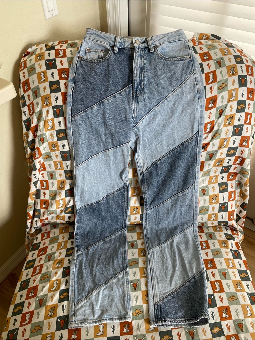 PacSun Women's Patchwork Light and Dark Blue 90’s Boyfriend Jeans